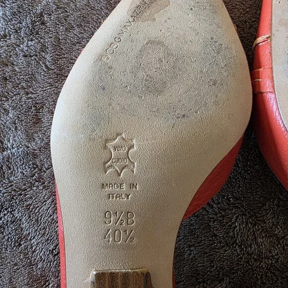 BCBG Max Azria Women’s Orange Leather Kitten Heels 9.5 / 40.5 Italy Pointed Toe - Picture 11 of 14